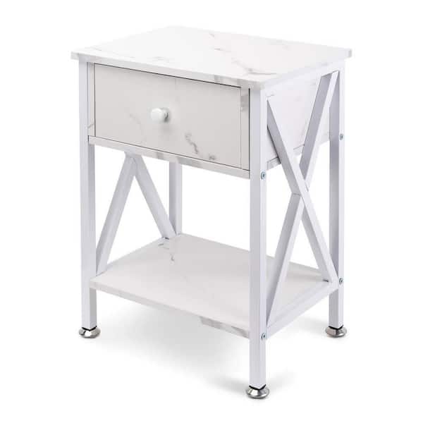 Tileon Nightstand with Drawer and Open Storage Shelves