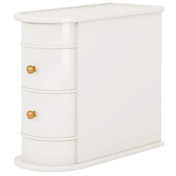 Kerlin 23.6 in. White Rectangle Wood End Table with 2-Drawers