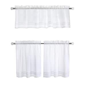 Gingham White Polyester Woven 52 in. W x 24 in. L Rod Pocket Indoor Sheer Tiers (Tiers & Valance)