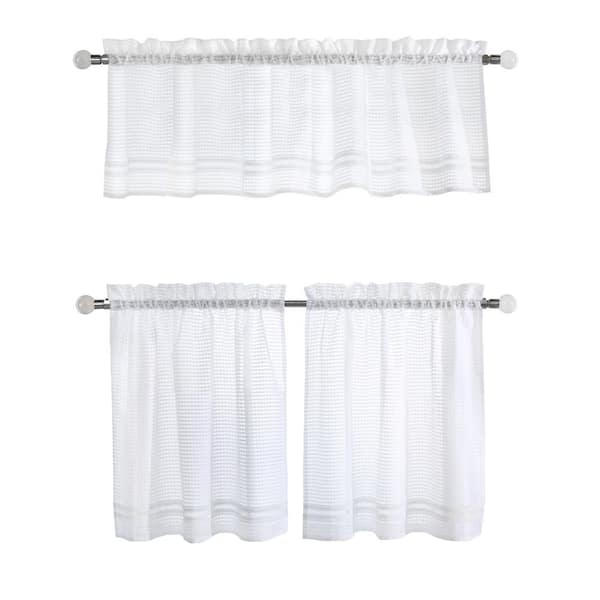 Habitat Gingham White Polyester Woven 52 in. W x 24 in. L Rod Pocket Indoor Sheer Tiers (Tiers & Valance)