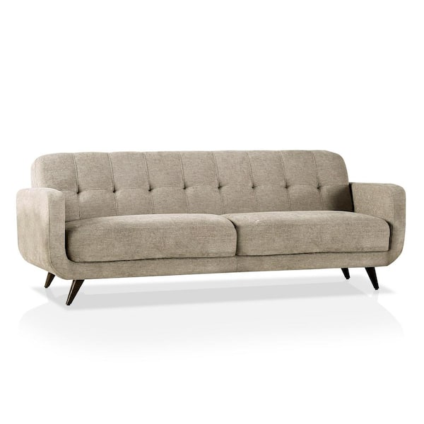 Furniture of America Devone 87 in. W Square Arm Fabric Straight Sofa in Beige