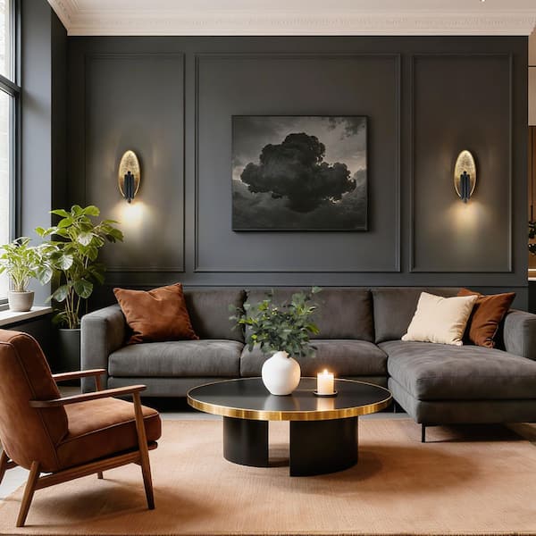 Vintage 6-Light Integrated LED Black and Goldleaf Wall Sconce with Resin Shade Modern Dimmable Wall Mounted Fixture