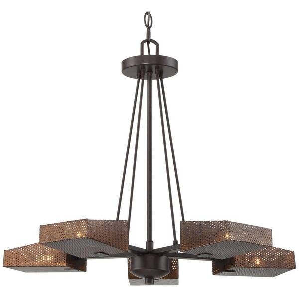 Varaluz Gold Rush 5-Light Rustic Bronze Chandelier with Recycled Steel Mesh Shade