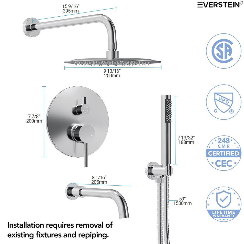 Chrome 10" Rainfall Wall Mounted Shower System with Handheld