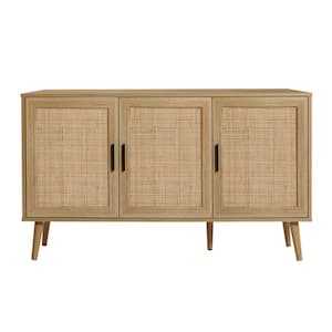 Light Oak 27.76 in. H 3-Door Rattan Wood Sideboard Storage Cabinet