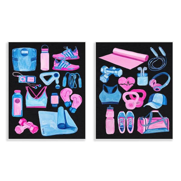 Stupell Industries Exercise Gear Pink & Blue by Melissa Wang 2 Pieces Unframed Sports Graphic Art Print 14 in. x 11 in.