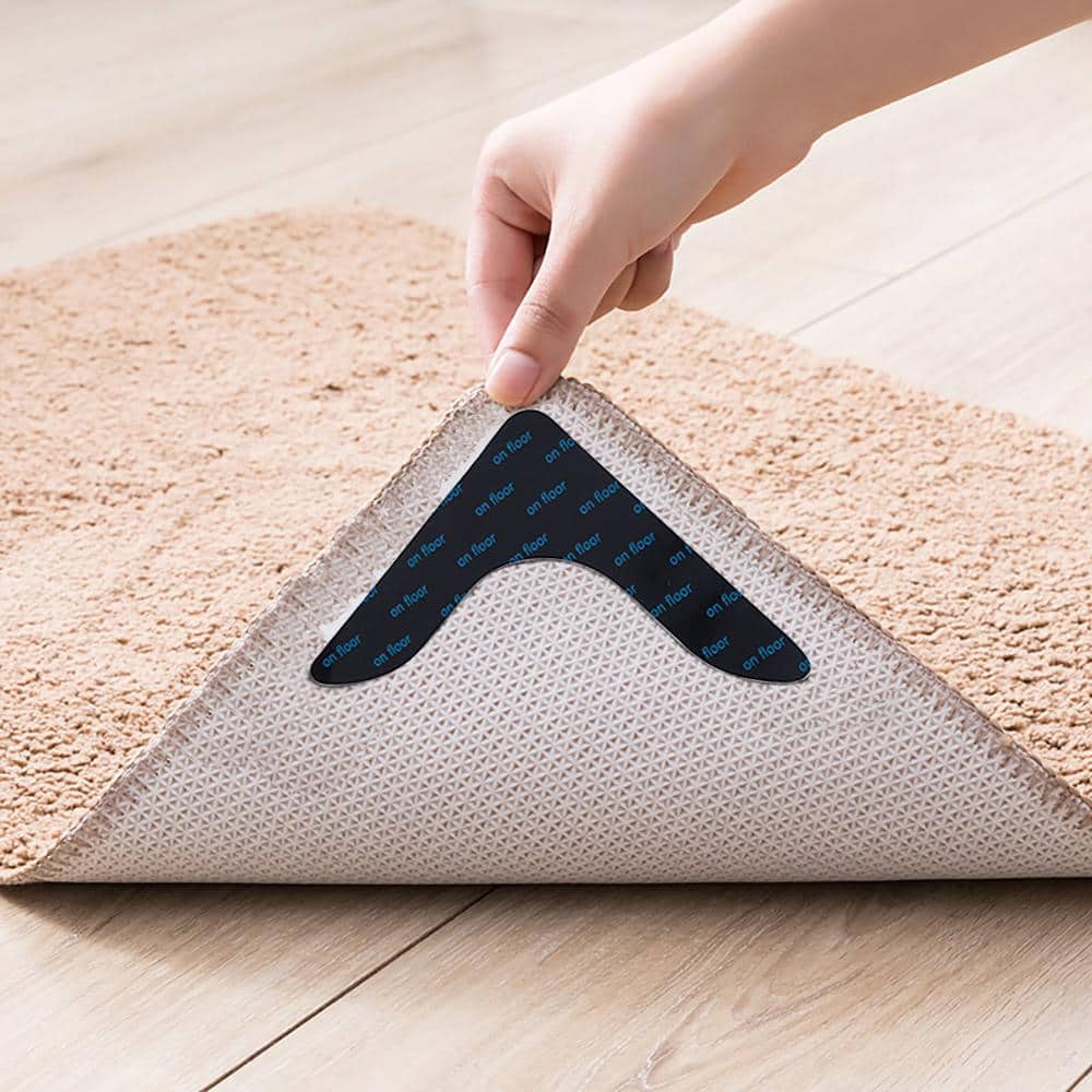 24 Pcs Non Slip Rug Pads Double Sided Rug Stoppers to Prevent Sliding  Stickers Flat Reusable and Washable Carpet Tape for Hardwood Floors Mat  Black