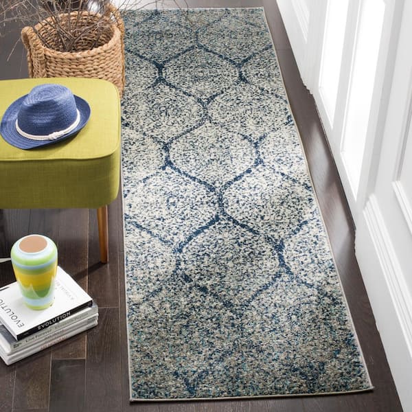 Madison Navy/Silver 2 ft. x 12 ft. Medallion Runner Rug