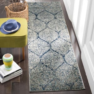 Madison Navy/Silver 2 ft. x 6 ft. Medallion Runner Rug