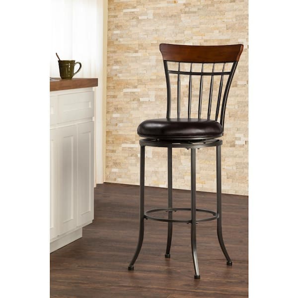 Hillsdale Furniture Cameron 30 in. Charcoal Gray and Chestnut Brown Vertical Spindle Bar Stool