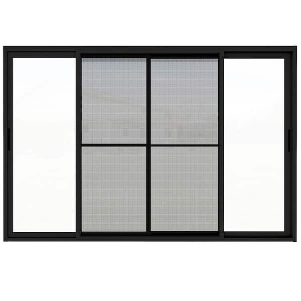120 in. x 80 in. Universal Handed Black Aluminum Sliding Screen Door for Double Entry Door