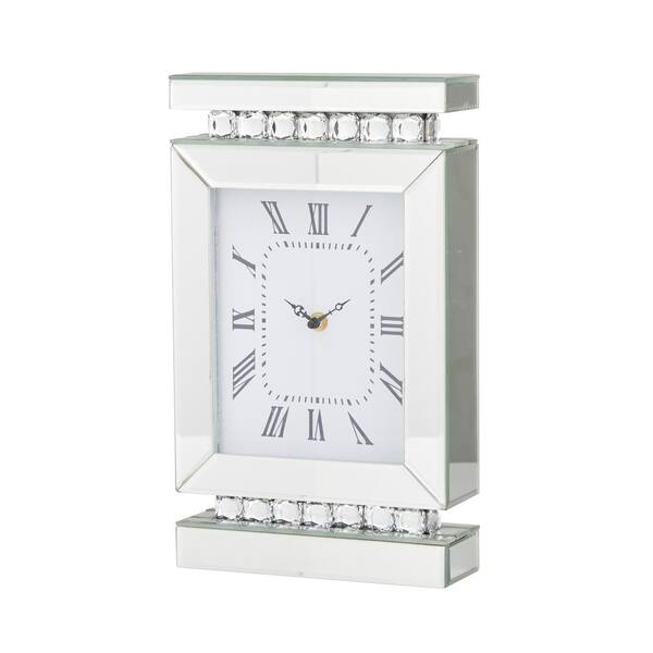 Litton Lane 8 in. x 14 in. Silver Glass Mirrored Clock with Crystal Embellishments