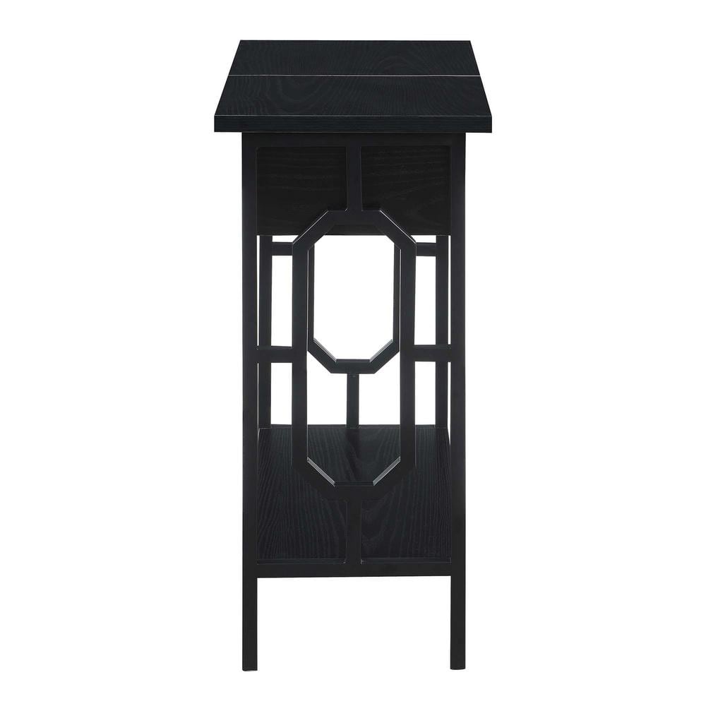 Modern Black Wood & Metal End Table with Charging Station & Storage