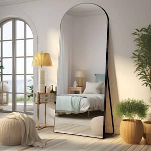 31 in. W x 71 in. H Wood Frame Arched Floor Mirror, Bedroom Living Room Wall Mirror in Black