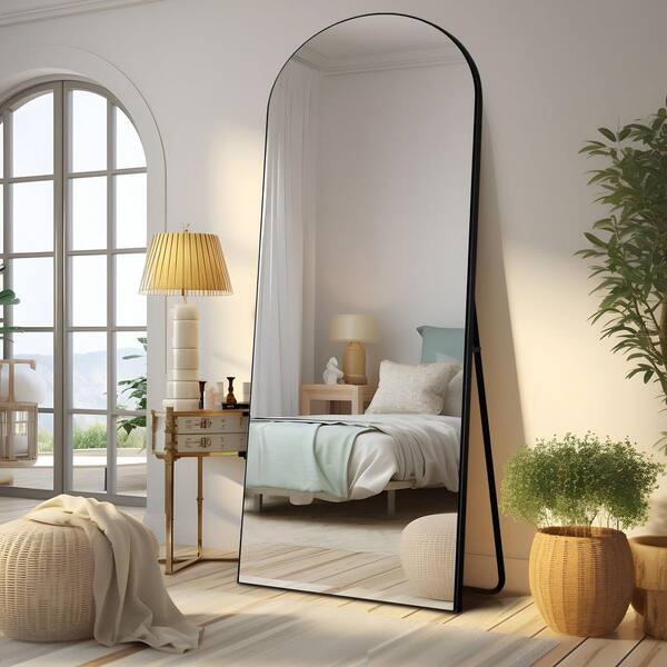 PexFix 31 in. W x 71 in. H Wood Frame Arched Floor Mirror, Bedroom