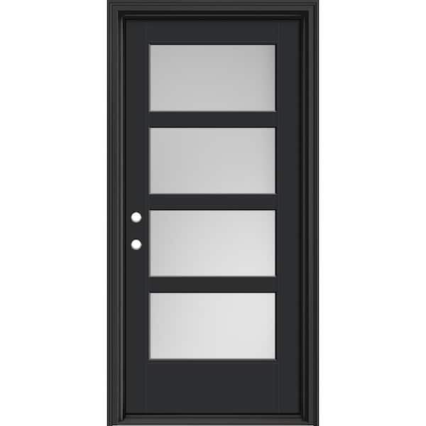 Masonite Performance Door System 36 in. x 80 in. VG 4-Lite Right-Hand Inswing Pearl Black Smooth Fiberglass Prehung Front Door