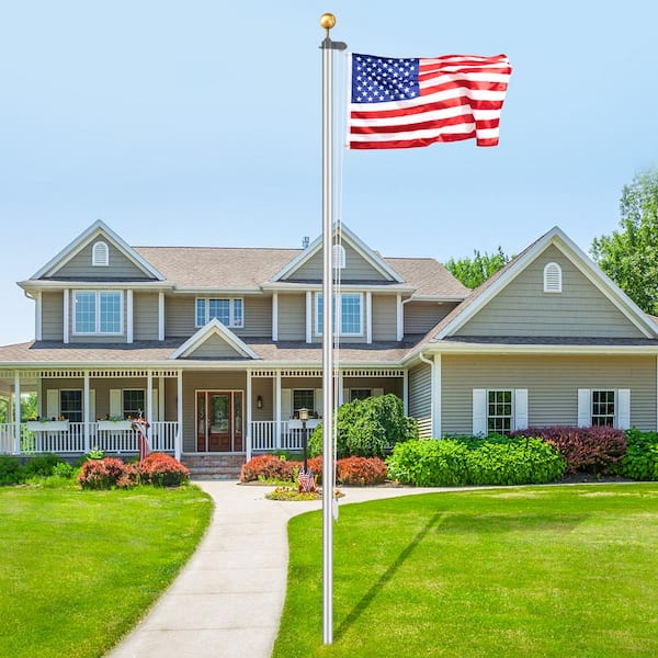 Aluminum Alloy Sectional Flagpole Kit 20 ft. Heavy Duty in Ground Flagpoles for Outside 3 Display Modes Flagpole