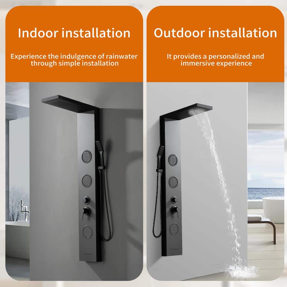 Matte Black 52'' Shower Panel System with Rainfall Shower Head