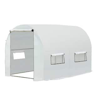 6.5 ft. x 9.8 ft. x 6.2 ft. PE Steel White Greenhouse with 2 Roll-up Doors and 6 Roll-up Windows