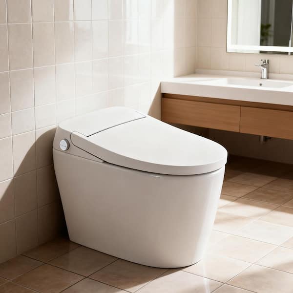 12 in. 1-piece 1.28 GPF Single Flush Elongated Smart Toilet in White Seat Included with Heated Seat, Auto Flushing