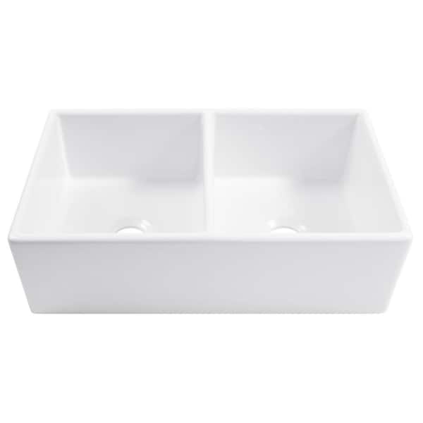 Austen 33 in. Farmhouse/Apron-Front Undermount Double Bowl Crisp White Fireclay Kitchen Sink