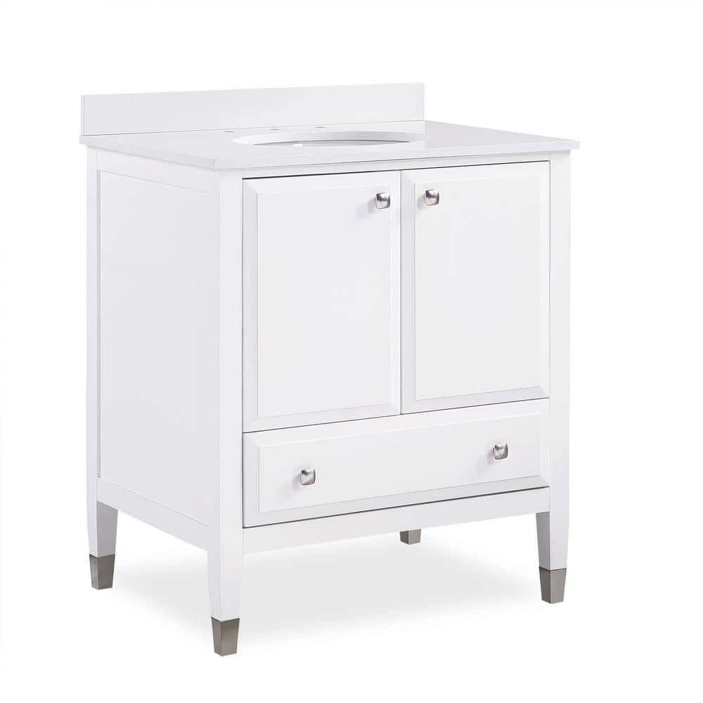 Tricia 30 in. Bathroom Vanity in White w/Composite Granite Vanity Top in Wh