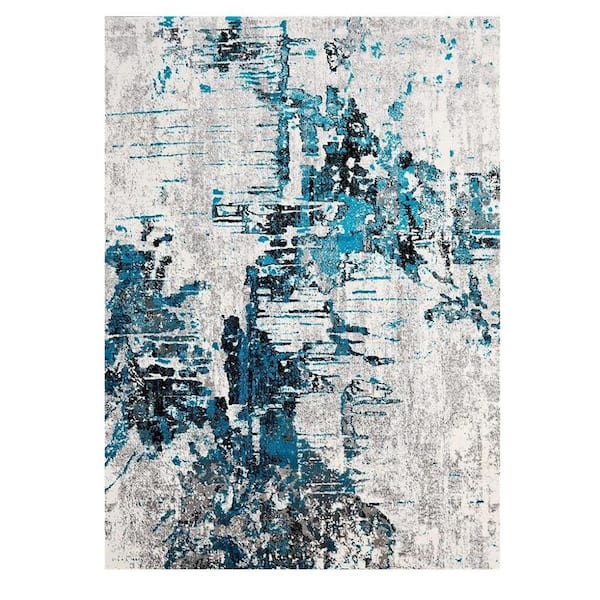 LUXE WEAVERS Cambridge Collection Contemporary Abstract Turquoise 9x12 Polypropylene Area Rug