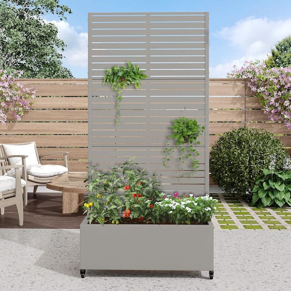 Lirago 72 in. H x 35 in. W Rectanglar Grey Outdoor Metal Privacy Screen Planter Box Wall Decor in Louvered Pattern
