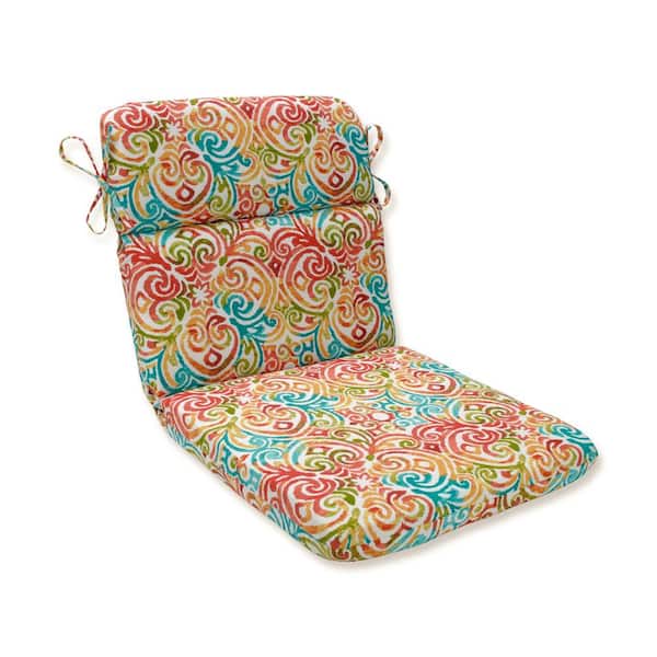 Pillow Perfect Corinthian Outdoor/Indoor 21 in. W x 3 in. H Deep Seat, 1-Piece Chair Cushion with Round Corners in Blue/Green Dapple