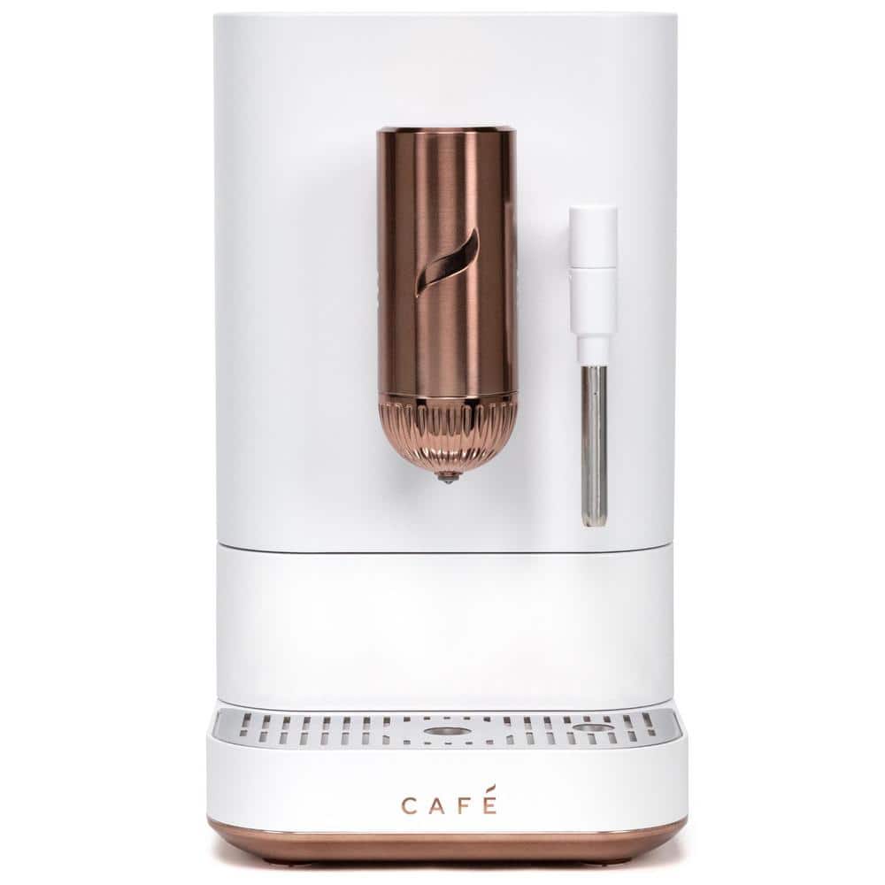 1-Cup Matte White Automatic Espresso Machine with Built-In Grinder, Frother, Frothing Pitcher, and Wi-Fi Connected