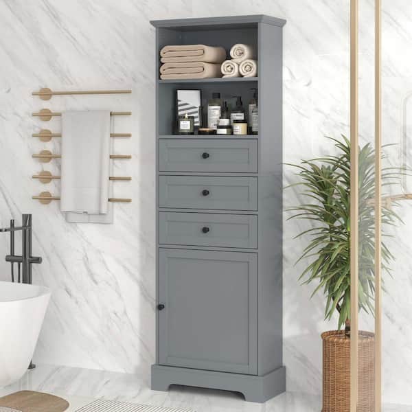 22 in. W x 10 in. D x 67 in. H Freestanding Storage Cabinet, Gray Linen Cabinet for Bathroom/Office/Interior