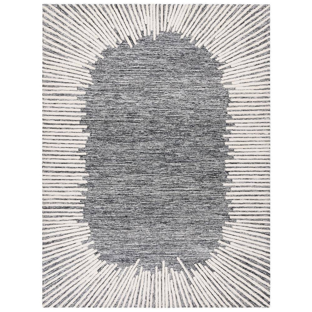Black and Ivory Abstract Handmade Wool Tufted Rug, 8' x 10'