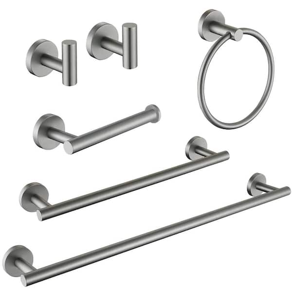 ruiling Porter 6-Piece Bath Hardware Set with Towel Ring Toilet Paper Holder Towel Hook and Towel Bar in Brushed Nickel