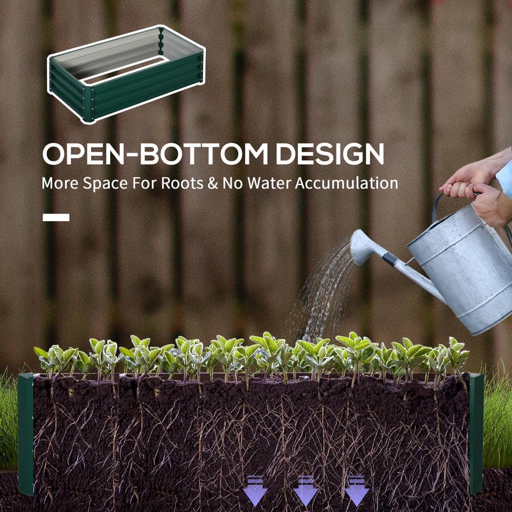 Green Galvanized Steel Raised Garden Bed Planter, 47.25" x 23.5" x 12"