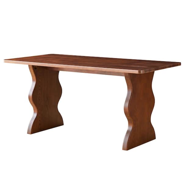 Lesly Modern Rectangular Medium Antique Color Ash Wood Top 55.12 in. Medieval Ash Wood Double Pedestal Dining Table (4 Seats)