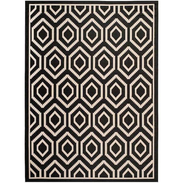 Courtyard Black/Beige 8 ft. x 11 ft. Geometric Indoor/Outdoor Patio  Area Rug
