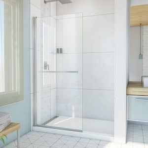 Aqua-Q Swing 34 in. W x 72 in. H Pivot Frameless Shower Door in Brushed Nickel with Clear Glass