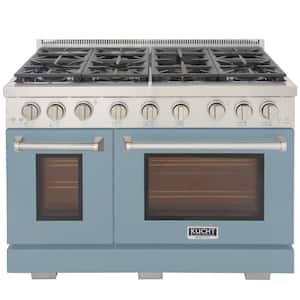 Professional 48 in. 6.7 cu. ft. Double Oven Gas Range 7 Burners Freestanding Natural Gas Range in Light Blue