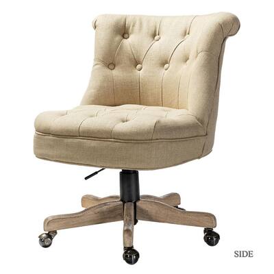 Dabba Natural Leg Linen Swivel Task Chair with Tufted Back