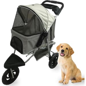 Single 3 Wheel Jogging Pet Stroller for Pets 55 Lbs. and Under with Storage Basket, Gray