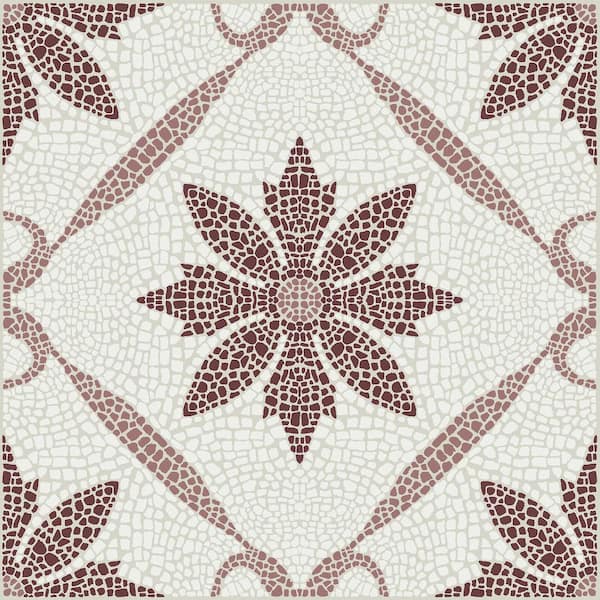 Red 3 MIL x 12 in. W Water Resistant Jamila Burgundy Peel and Stick Virgin Vinyl Floor Tiles Set of 20 ( 20 sq. ft. )