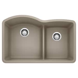Diamond Undermount Granite 32 in. x 20.875 in. 0-Hole 60/40 Double Bowl Kitchen Sink in Truffle