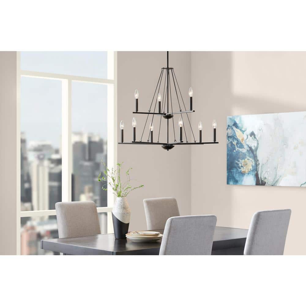 chandelierデスク Hampton Bay Amreen 9-Light Black Tiered Candle Chandelier Light