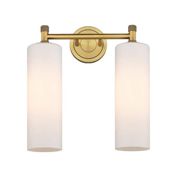 Innovations Crown Point 13.88 in. 2-Light Brushed Brass Vanity Light with Glass Shade
