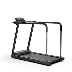 3 HP Black Steel Foldable Electric Treadmill with Safety Key, LCD Display, Pad/Phone Holder and Long Handrail