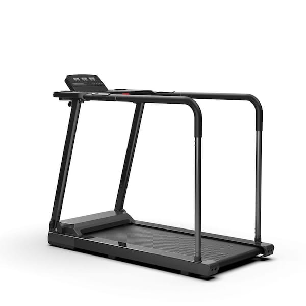 Tidoin 3 HP Black Steel Foldable Electric Treadmill with Safety Key, LCD Display, Pad/Phone Holder and Long Handrail