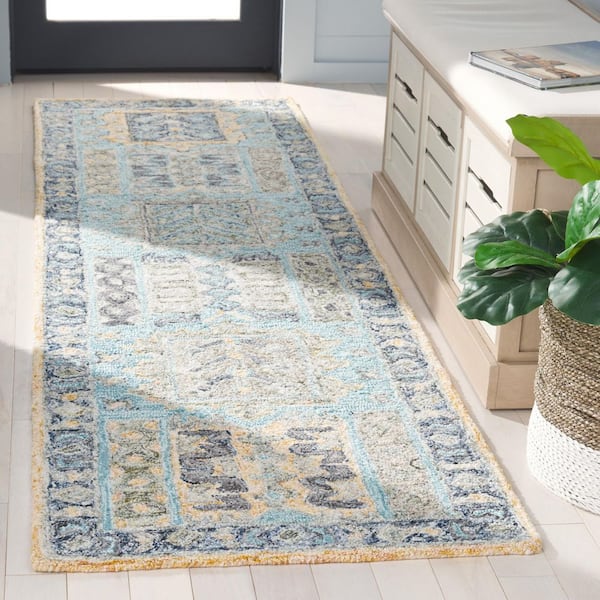 Metro 2 ft. x 8 ft. Teal/Blue Geometric Aztec Ornate Runner Rug
