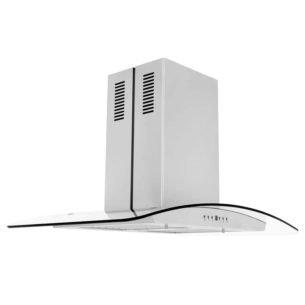 36 in. 400 CFM Convertible Island Mount Range Hood in Stainless Steel and Glass
