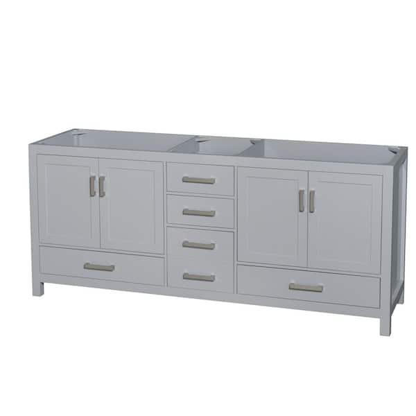 Wyndham Collection Sheffield 78.5 in. W x 21.5 in. D x 34.25 in. H Double Bath Vanity Cabinet without Top in Gray