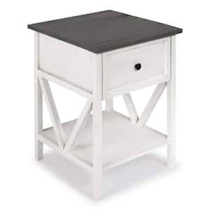 19" 1 Drawer Wood Side Table - Grey / White Wash